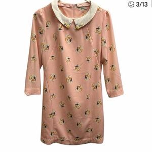Oasis Pink Floral Beaded Peter Pan Collar Dresss